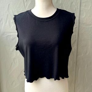 BP Ruffle Trim Crop Tank Black Large